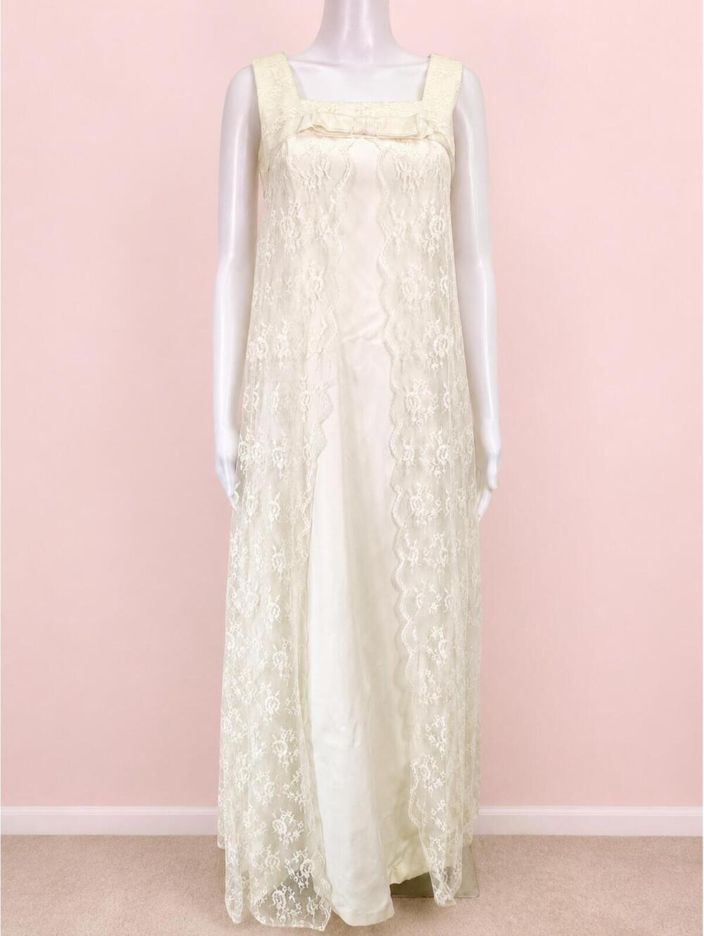 VTG 1960’s Alfred Angelo Sz 8 Lace Empire Waist Juliet Wedding Dress Romantic